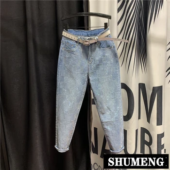 

European Hot Drilling Plaid Jeans Women 2020 New Spring Fashion Harlan Loose Trousers Students High Waist Daddy Denim Pants