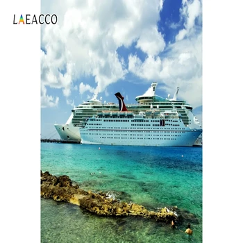 

Laeacco Blue Sky White Clouds Cruise Sea Rocks Photography Backgrounds Photographic Backdrops Summer Holiday Photophone Props