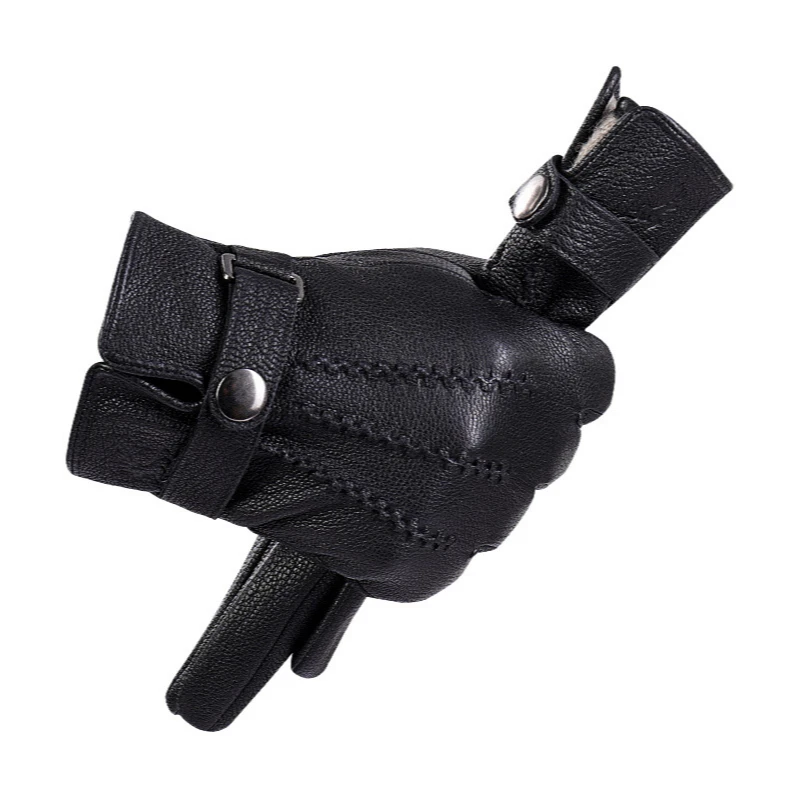 

2020 Winter New Men's Sheepskin Gloves Double-Layer Riding Windproof and Warm Driving Motorcycle Leather Men's Gloves