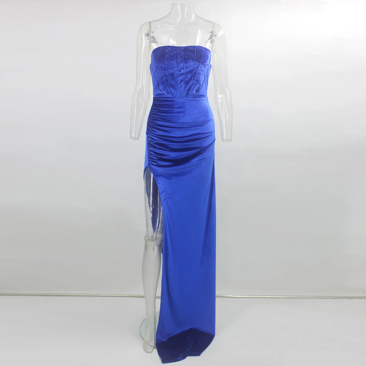 PFFLOOK Velvet Split Sexy Party Dress women Off Shoulder Strapless Maxi Long Dress Bodycon Female Elegant Club Vestidos