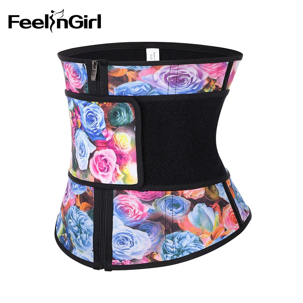 Single Belt FeelinGirl Для женщин латексный утягивающий корсет мода с принтом роз для похудения, пояс для живота Управление тела утягивающий корсет для талии - Цвет: Single Belt