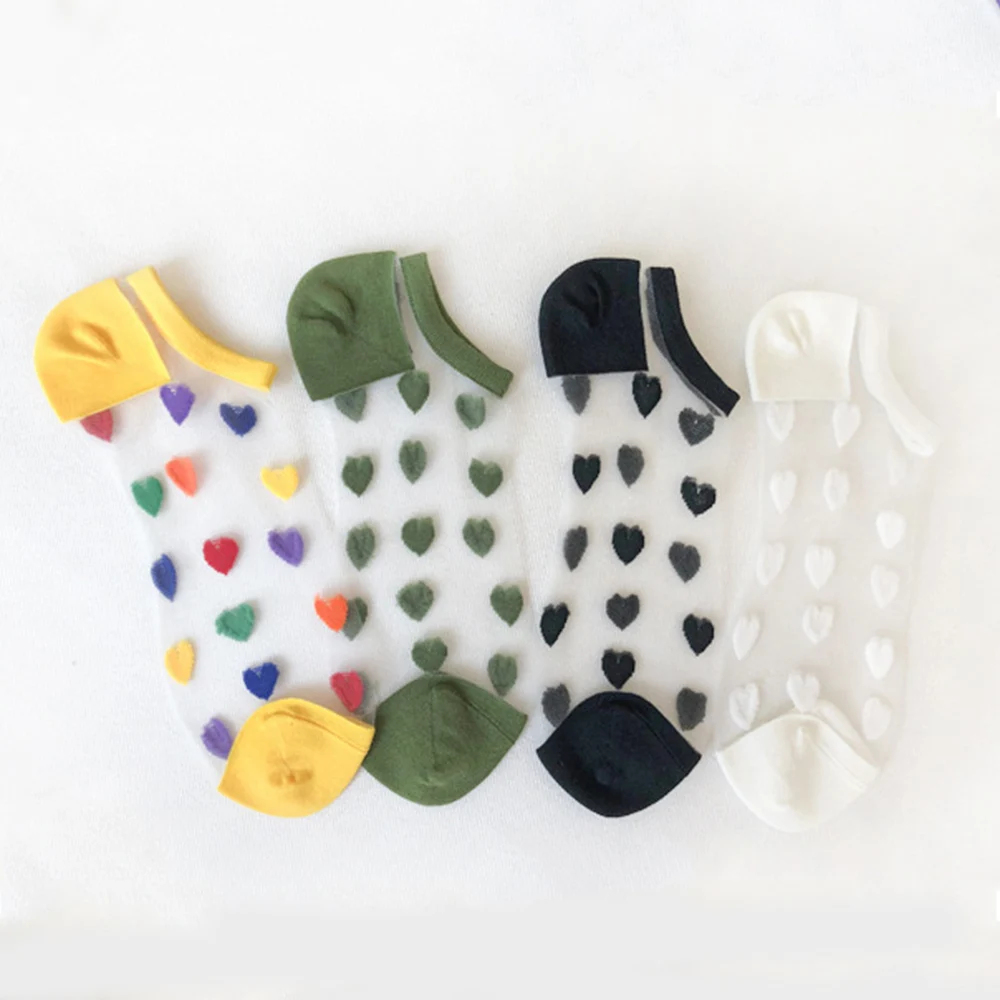 1 Pair Women Invisible Socks Summer Style Thin Women Transparent Love Heart Jacquard Ankle Socks Women Breathable Socks