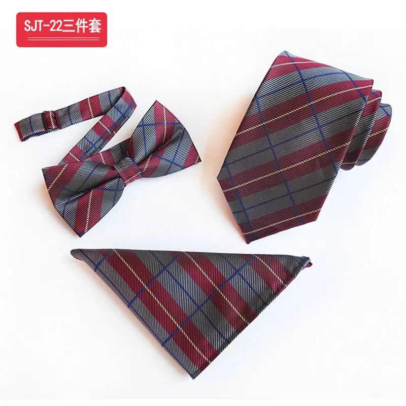 3Pcs Neck Tie Set 3 шт Мужские жаккардовые Пейсли плед Полосатый шелковый галстук мальчишник галстук-бабочка карман квадратный носовой платок Hanky комплект шейных Платков - Цвет: 3Pcs Neck Tie Set