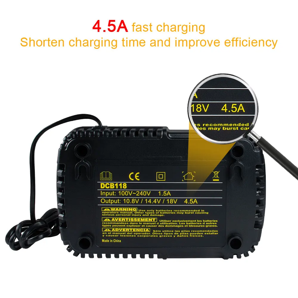 Carregador de Bateria Substituição para Dewalt Waitley Li-ion Ferramenta Carregamento Rápido 4.5a 10.8v 14.4v 18v 20v ue Plug Dcb200 140 105 Dcb118 - Image 3