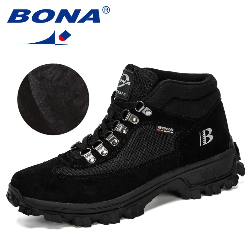 BONA/осенне-зимняя теплая спортивная обувь; модная кожаная походная обувь; Высокие Топы; нескользящие уличные кроссовки для альпинизма