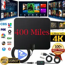 400 Miles прозрачная внутренняя цифровая ТВ HD ТВ антенна [2019 последняя] UHF/VHF/1080 p 4K