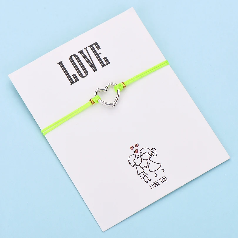 IYOE Wish Card браслеты с сердечком для любви подарок для пары полое сердце многоцветная веревка для женщин и мужчин браслет подарок на день рождения