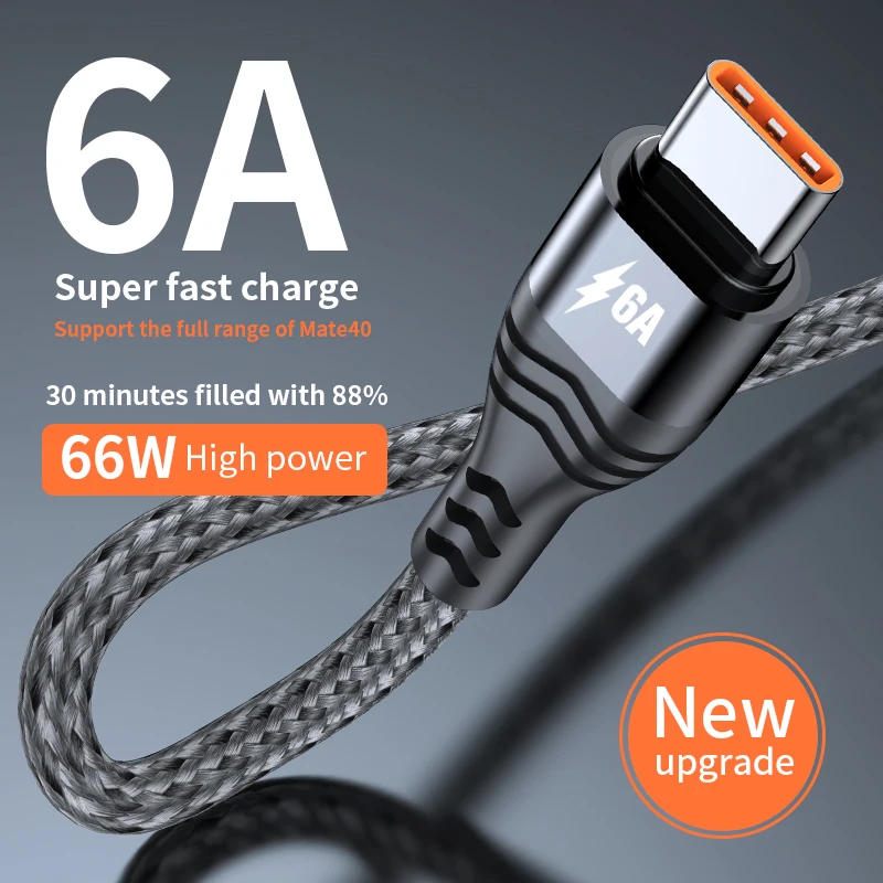 type of charger for android 6A 66W USB Type C Cable Fast Charging Cable 5A Data Cord Charger Cord For Samsung S20 Xiaomi Huawei P40 Pro 3M/2M/1M android charger Cables