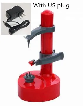 Red with US plug Многофункциональная электрическая Овощечистка для фруктов и овощей, автоматическая Овощечистка для яблок, кухонный инструмент, картофелечистка, пилинг машина с лезвием - Цвет: Red with US plug