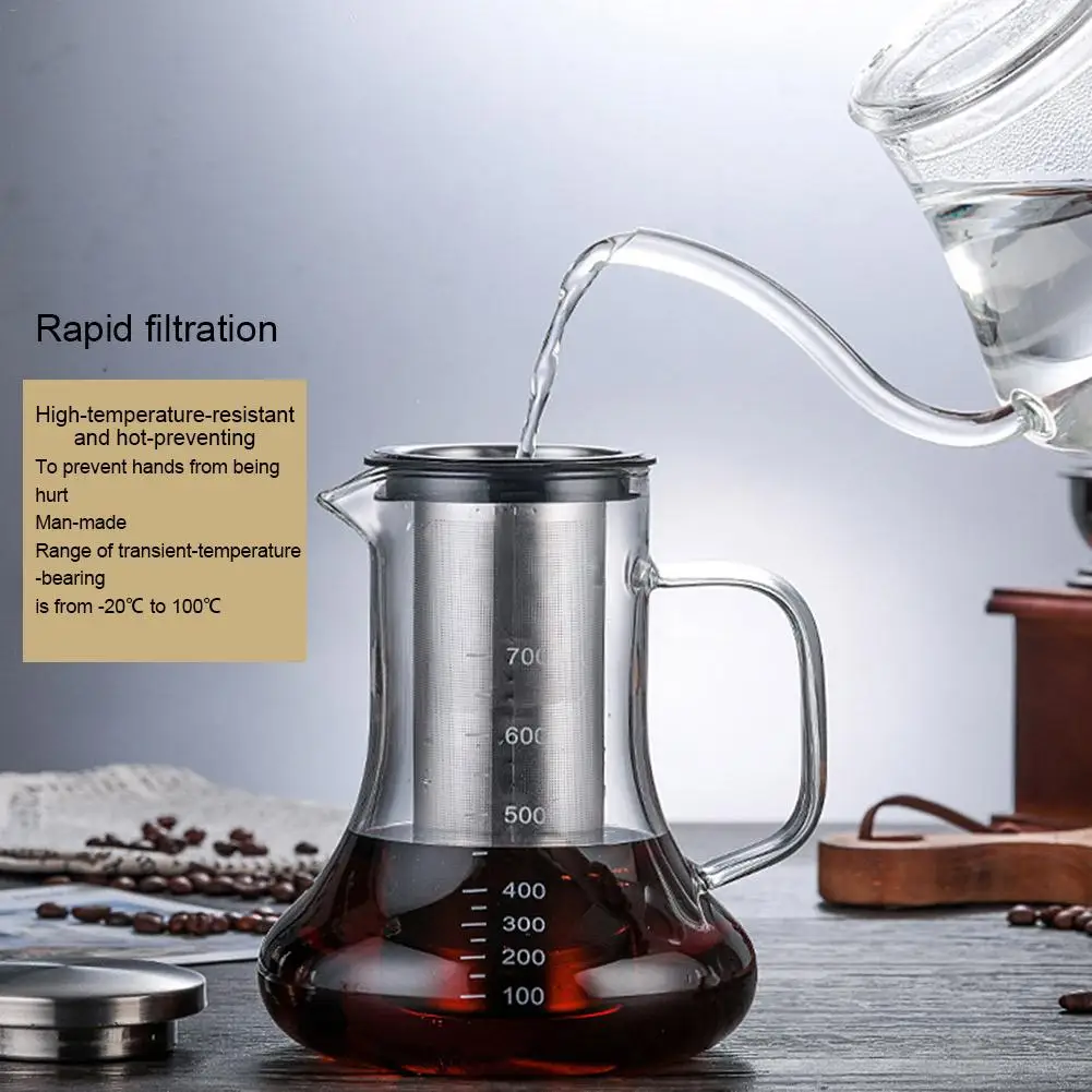 Portable Hot/cold Brew Dual Use Filter Coffee&Tea Pot Airtight Cold Brew Iced Coffee Tea Maker Glass Coffee Pot For Home