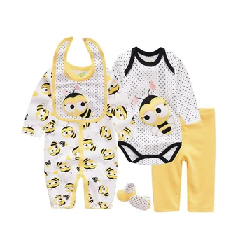 

5 pieces/set baby clothes set cotton long sleeve boys Rompers+bodysuit+trousers+bib+socks newborn girls clothing infant suit