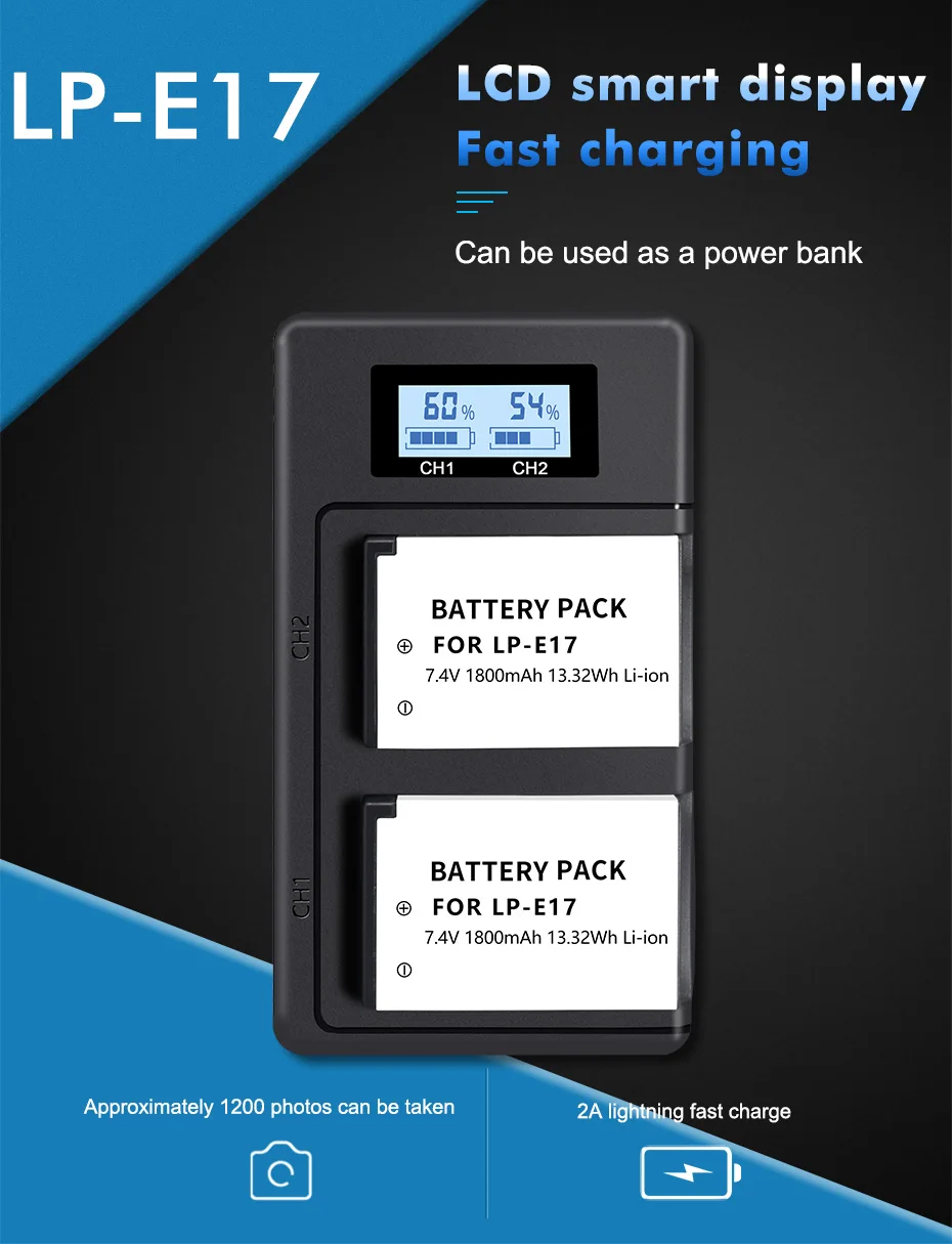 coin cell battery LPE17 LP E17 LP-E17 E17 Battery+LCD USB Charger for Canon EOS RP 200 250D M3 M5 M6 750D 760D T6i T6s 800D 8000D 77D Kiss X8i battery power pack