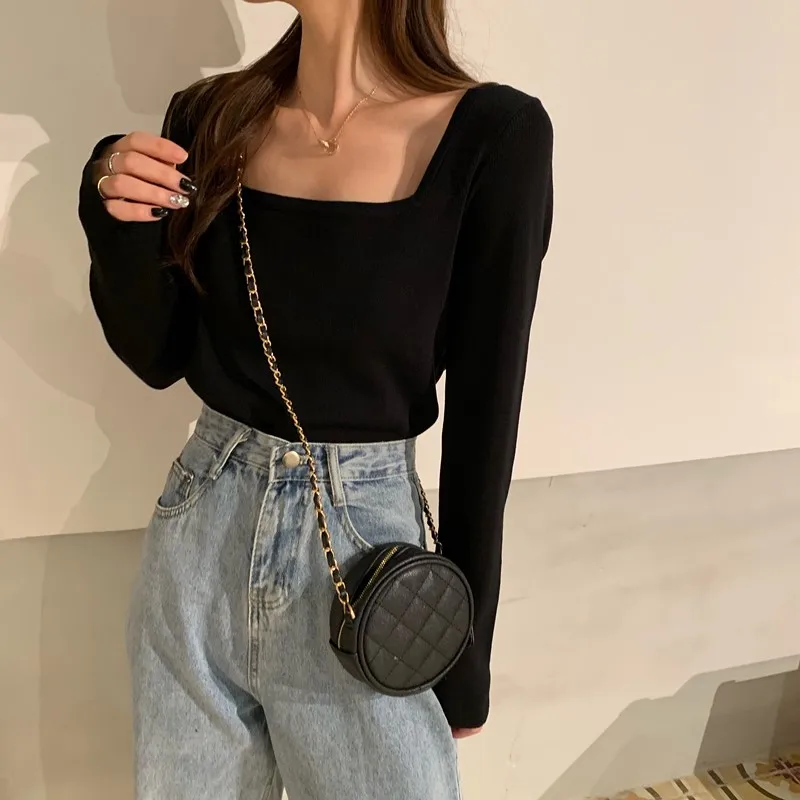 I Love квадратный вырез дизайн трикотажный свитер для женщин джемпер Slim Fit Женский обтягивающий пуловер Джерси Mujer ярких цветов