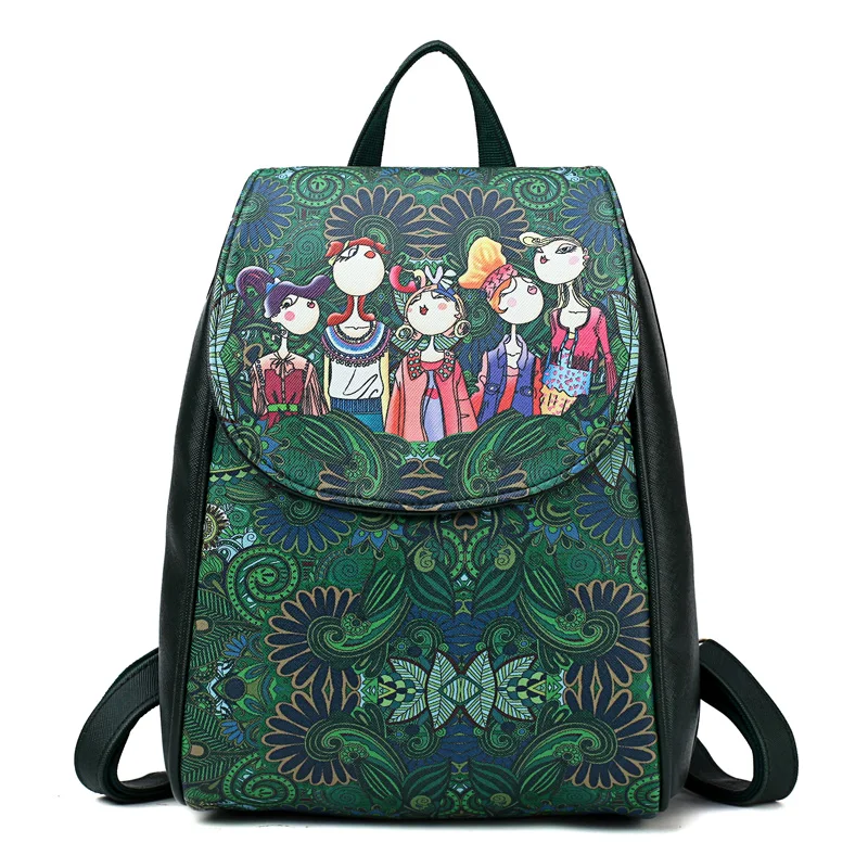 Модный женский рюкзак для путешествий с рисунком из искусственной кожи, красивый стильный рюкзак для девочек, рюкзак для покупок - Цвет: Зеленый
