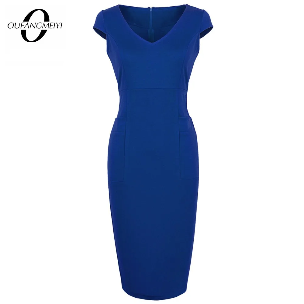 Brief Solid Color Elegant Office Lady Bodycon Dress Summer V Neck Fitted With Pocket Pencil Dress EU284 Brief Solid Color Elegant Office Lady Bodycon Dress Summer V Neck Fitted With Pocket Pencil Dress EU284