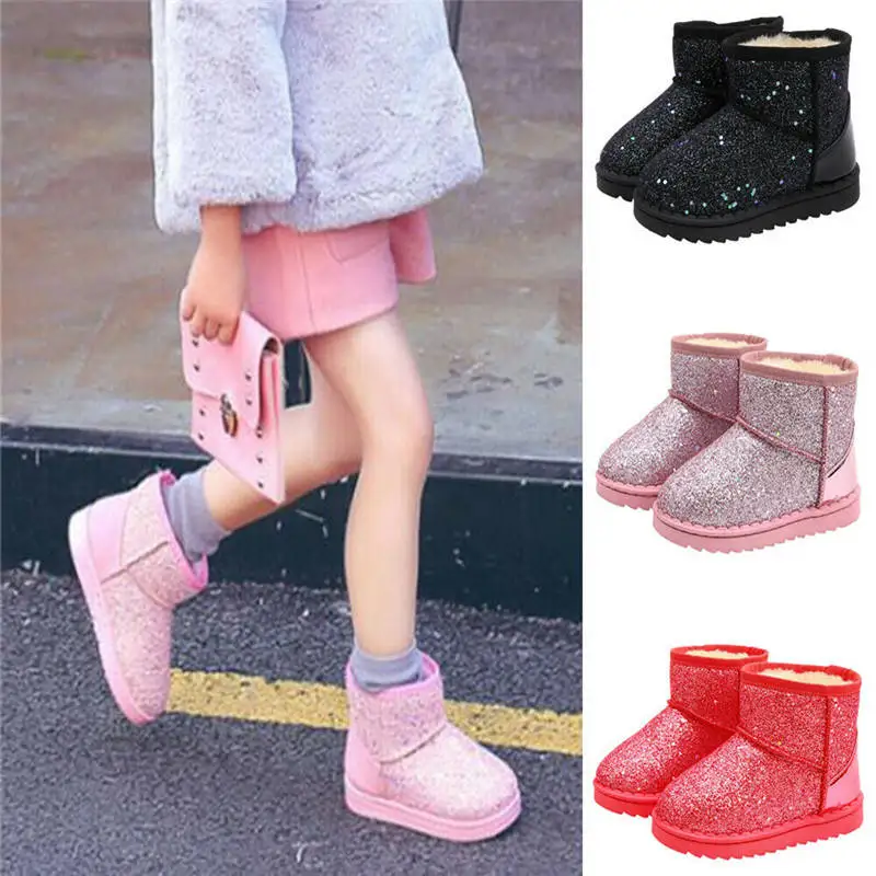 Thickening Warm Non-slip Kids Boots Toddle Girls Thickening Snow Boots Children Non-slip Sequined Cloth Princess Boots