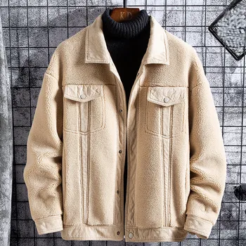 

Men's New Fashion Casual Cashmere Jacket Loose Button Long Sleeve Warm Jacket Men's Casual Hip Hop Slim Jacket