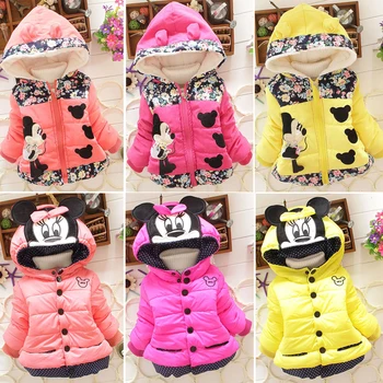 

Elegant Cute Girls Jackets Keeping Warm Thicken Hooded Minnie Mickey Jacket Long Sleeve Zipper Casual Girls Hoodies Kids Clothes