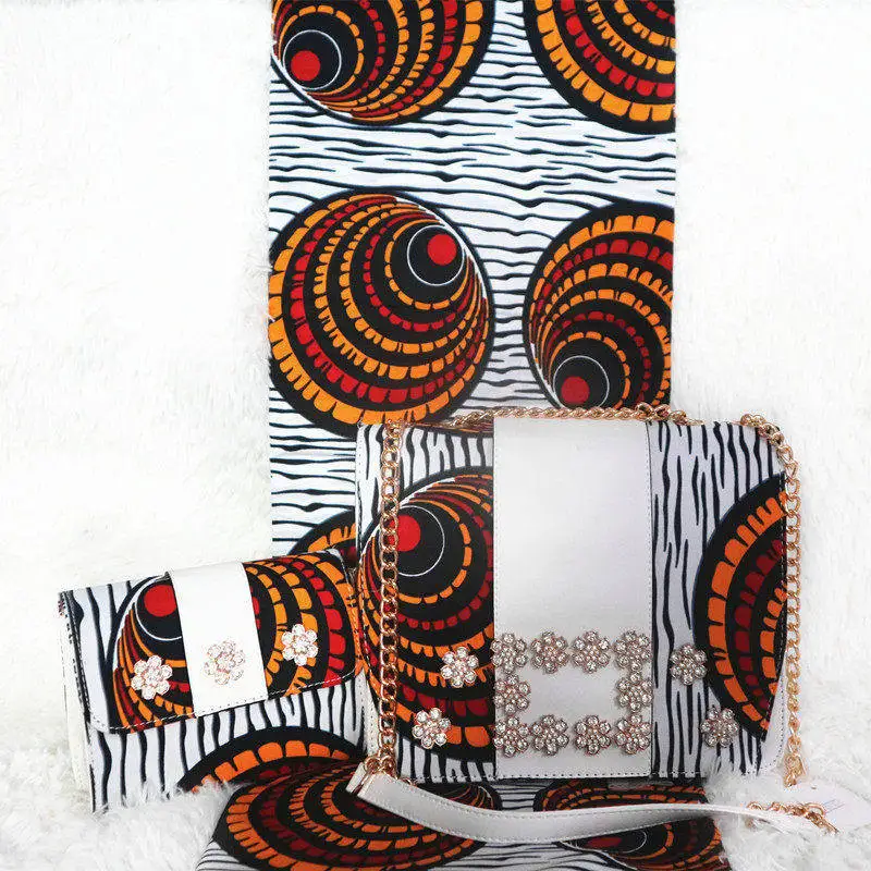 Высококачественная элегантная восковая женская сумка-мессенджер и 6 ярдов тканевый комплект новейший африканский стиль Хлопковая Сумка и ткань для шитья