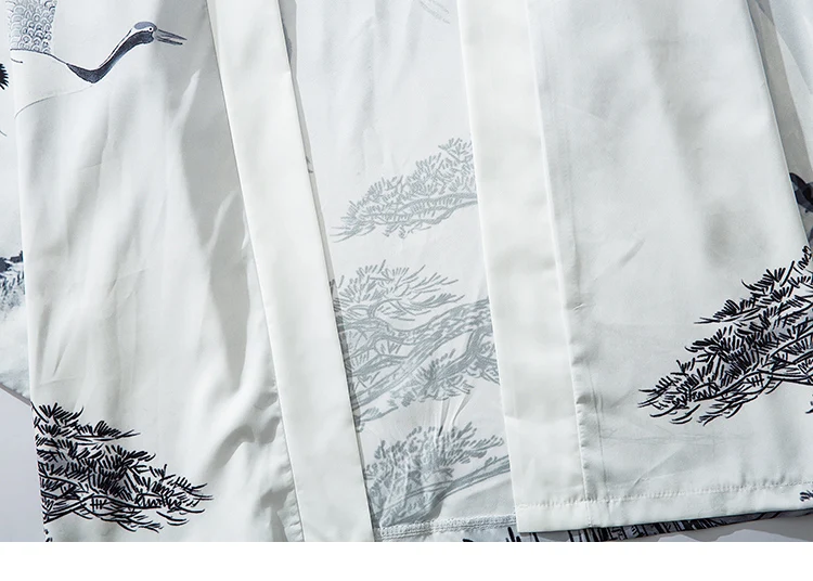 Hip Hop Men Streetwear Jacket Pine Tree Crane Print Harajuku Kimono Jacket Japanese Summer Autumn Thin Gown Japan Style