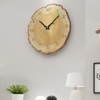 

12 Inch Wall Clock Quartz 3D DIY Decorative Kitchen Clocks Simple Wood Grain Mirror Stickers Wall Clock Home Letter Home Decor