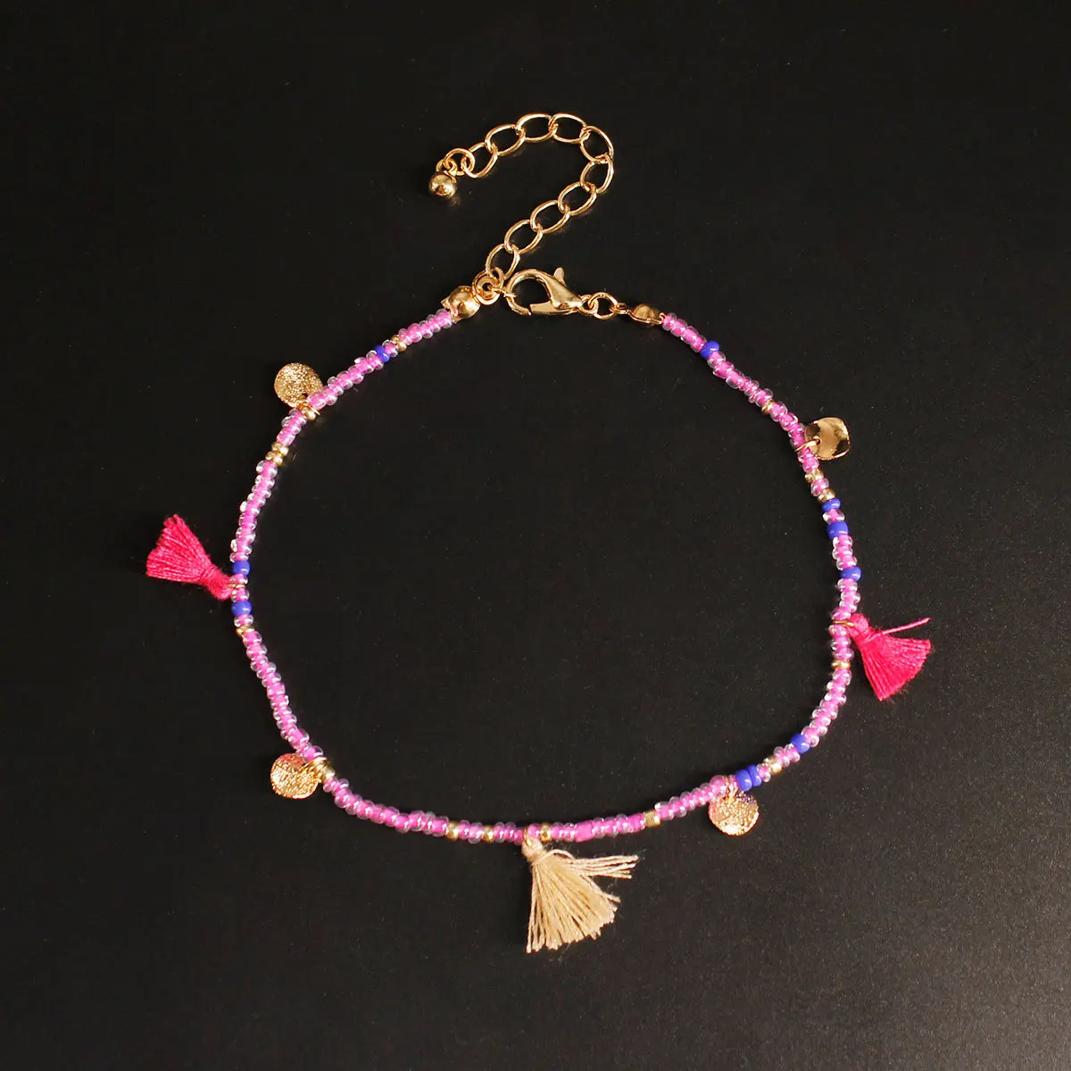 

Europe And America Accessories Color Bead Tassels Beach Anklet Women's Fashion New Style Metal Wafer Foot Ornaments K252