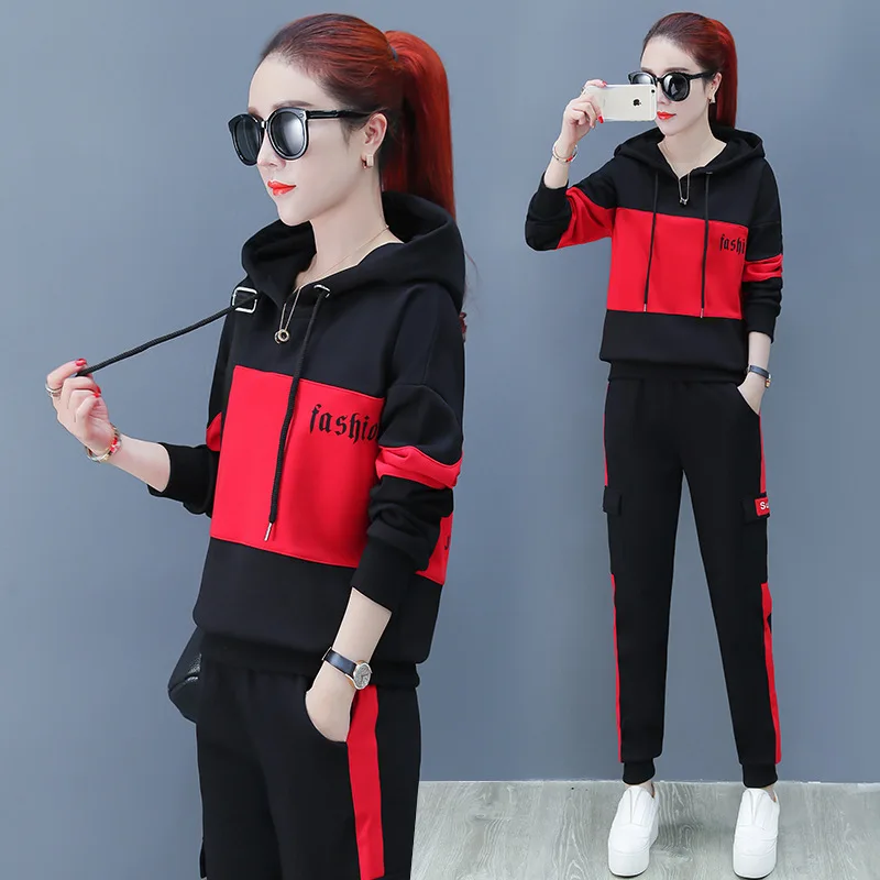 

2019 New Style Running Sports WOMEN'S Suit Autumn Large Size Loose-Fit Hoodie Korean-style Casual Square Dance Two-Piece Set