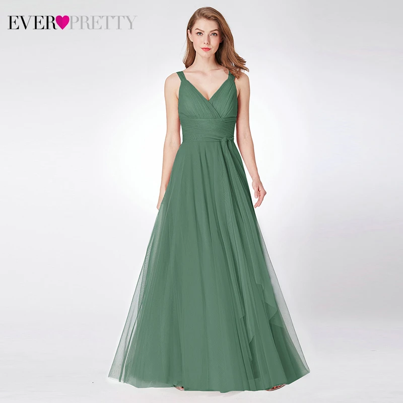 Новинка, элегантное ТРАПЕЦИЕВИДНОЕ длинное платье подружки невесты с v-образным вырезом, Vestido Dama Honor Ever, красивое сексуальное свадебное платье с открытой спиной, вечерние платья - Цвет: Green