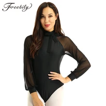 Элегантная женская Одежда для танцев, сетчатая одежда с длинными рукавами, вырез на спине, балетные гимнастические леотарды, боди для выступлений, танцевальный костюм