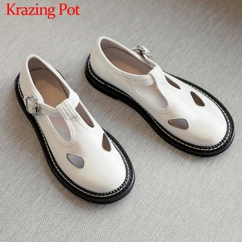 

Krazing pot breathable popular vintage preppy style Mary janes round toe low heels buckle straps women fashion solid pumps L7f3