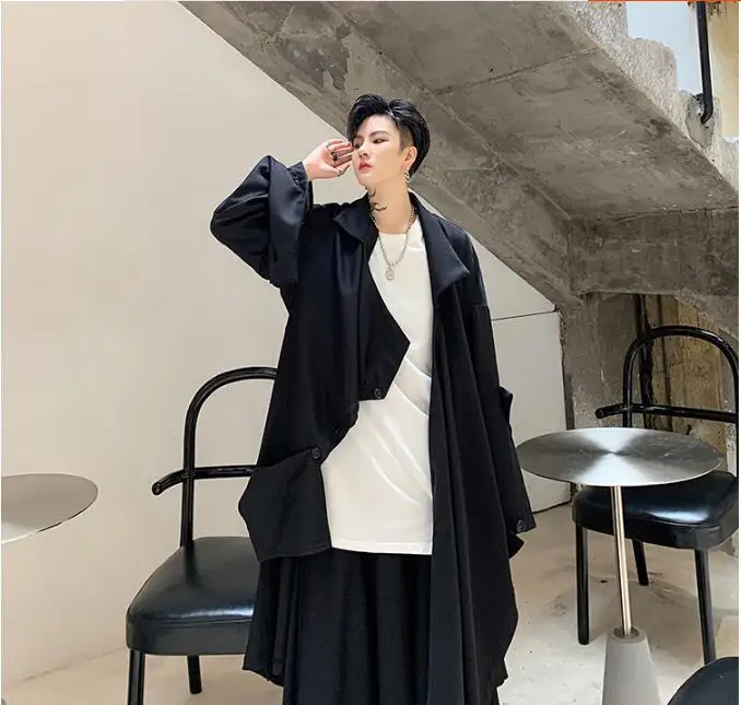 S-XL! Темный тренд, однотонный необычный однобортный длинный Тренч cscadioat