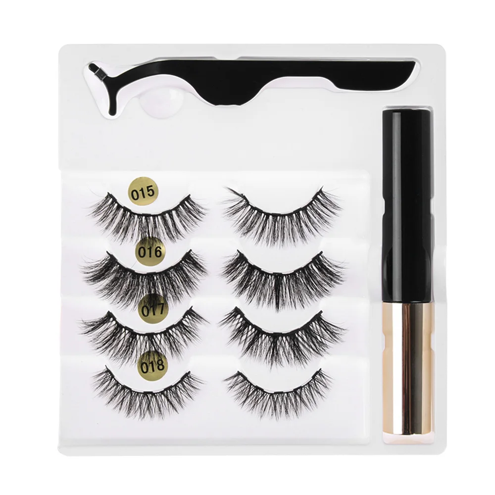 4 Pairs Magnetic False Eyelashes With 1 PC Magnetic Eyeliner and Eyelashes Tweezer Waterproof Long Lasting Eyelash Extension Kit