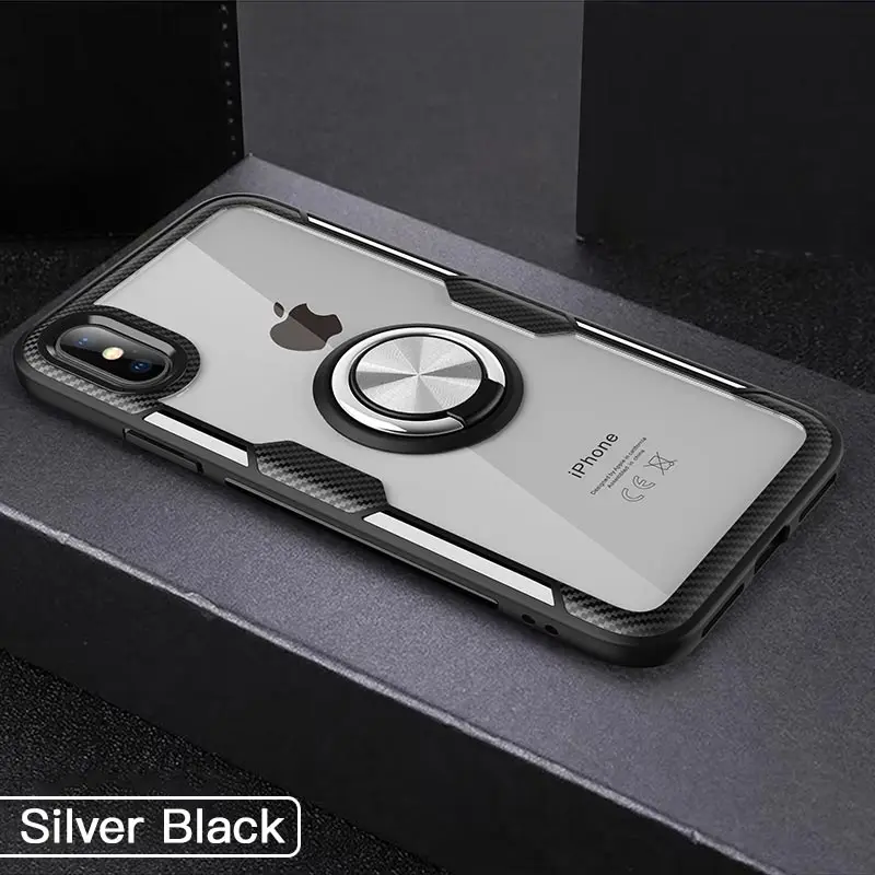 Yesido прозрачное кольцо подставка держатель чехол для iPhone чехлы с магнитной для iPhone 7 8 6 6S Plus X XS XR Xs Max ТПУ силиконовый чехол - Цвет: silver-black