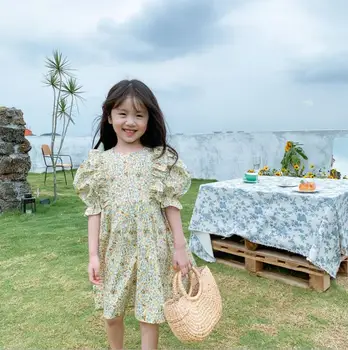 

2020 Korea Style Girls Floral Dress Summer Short Sleeve Fashion Girls Dresses 2-7 Years