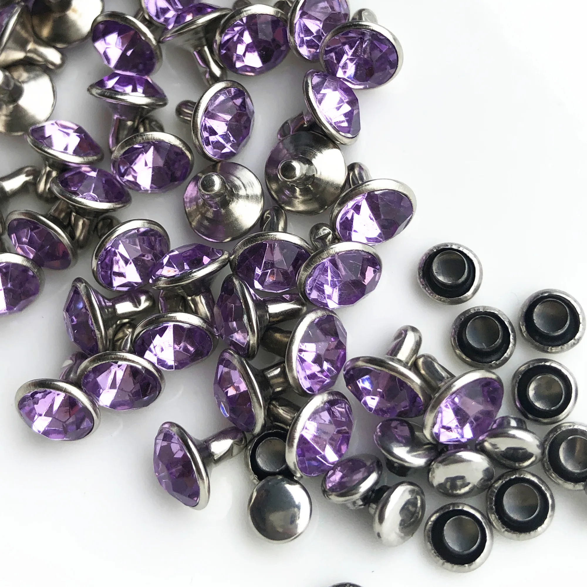 Новые 100 наборы 8 мм акриловые светло-фиолетовые кристаллы заклепки из горного хрусталя быстрого серебряного гвоздя пятна синие шпильки DIY