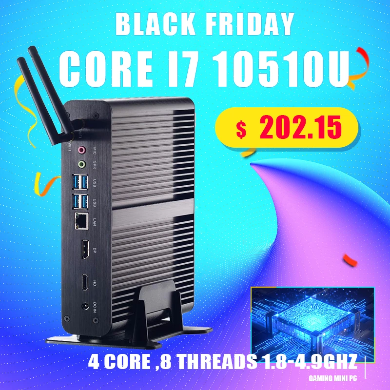 Mini PC Intel Core i7 10510U/8565U i5 8265U/7260U m.2 SATA + 2,5 SATA Computer HTPC Nettop Nuc VGA DP HDMI VESA Bracket