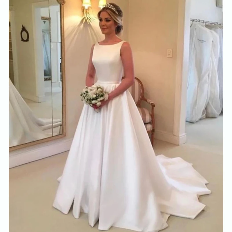 Wedding Dresses Autumn Satin Bridal Gowns sheer robe