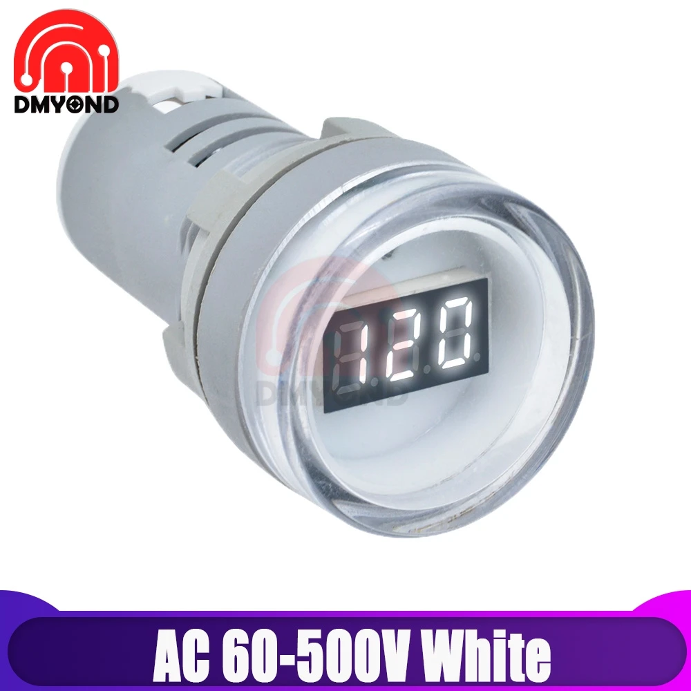 AC 60-500V White 22 мм круглый светодиодный цифровой вольтметр Амперметр AC 20 V-500 V 60V Синий Красный Ток Напряжение Герц частотомер сигнальный светильник lndicator - Цвет: AC 60-500V White