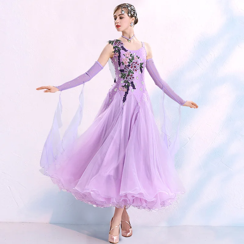 

New Ballroom Dance Dresses For Women Standard Dance Waltz Tango Competition Dress Applique Foxtrot Performance Clothing DC4390