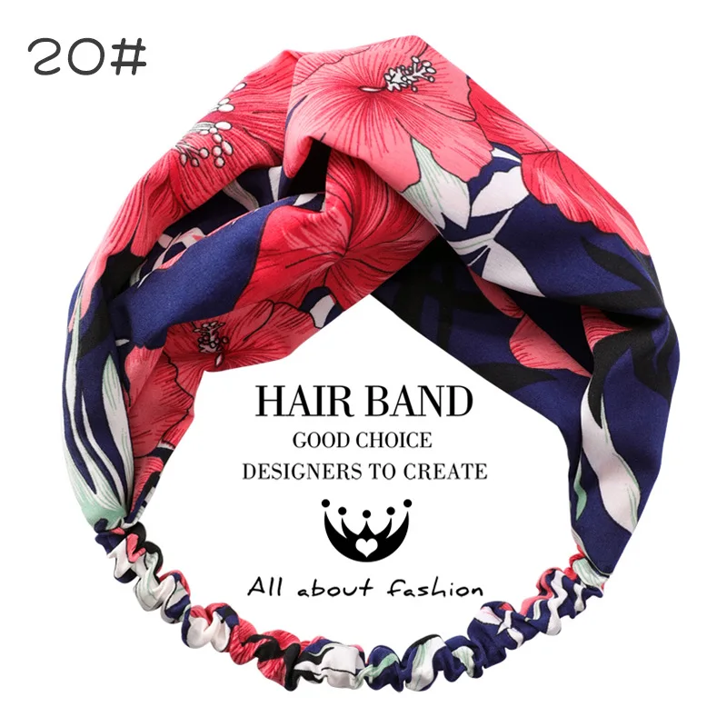 AOMU 28 стиль дизайн Ткань крест завязанный бант шифон Цветочный мода оголовье для женщин Бохо аксессуары для волос в виде тюрбана голова - Окраска металла: 20