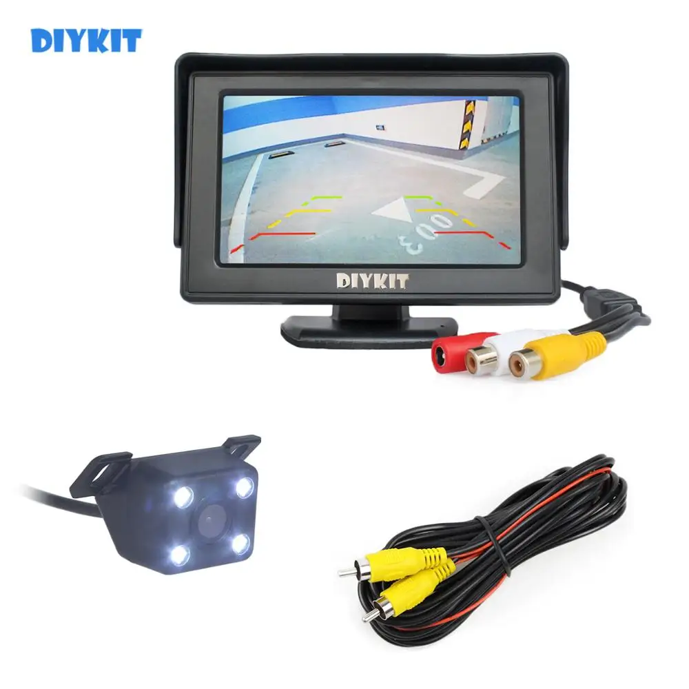 DIYKIT Wlred 4,3 дюймов TFT ЖК-монитор автомобиля+ светодиодный ночного видения заднего вида Автомобильная камера Система помощи при парковке комплект