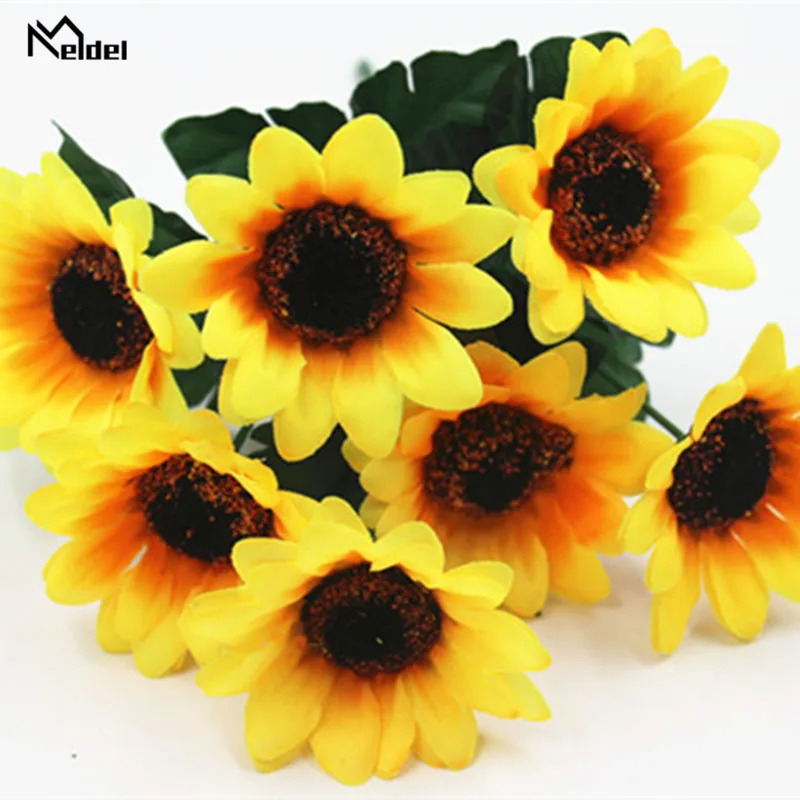 Artificial rose flowers wedding flower decoration plastic long-stem artificial sunflowers 7 heads silk fake flowers for DIY home garden party wedding decor