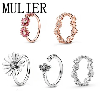 

MULIER 2020 New Fashion Delicate Hatsune 925 Rose Gold Stackable Glittering Daisy Flower Crown Ring Original Woman Jewelry Gift