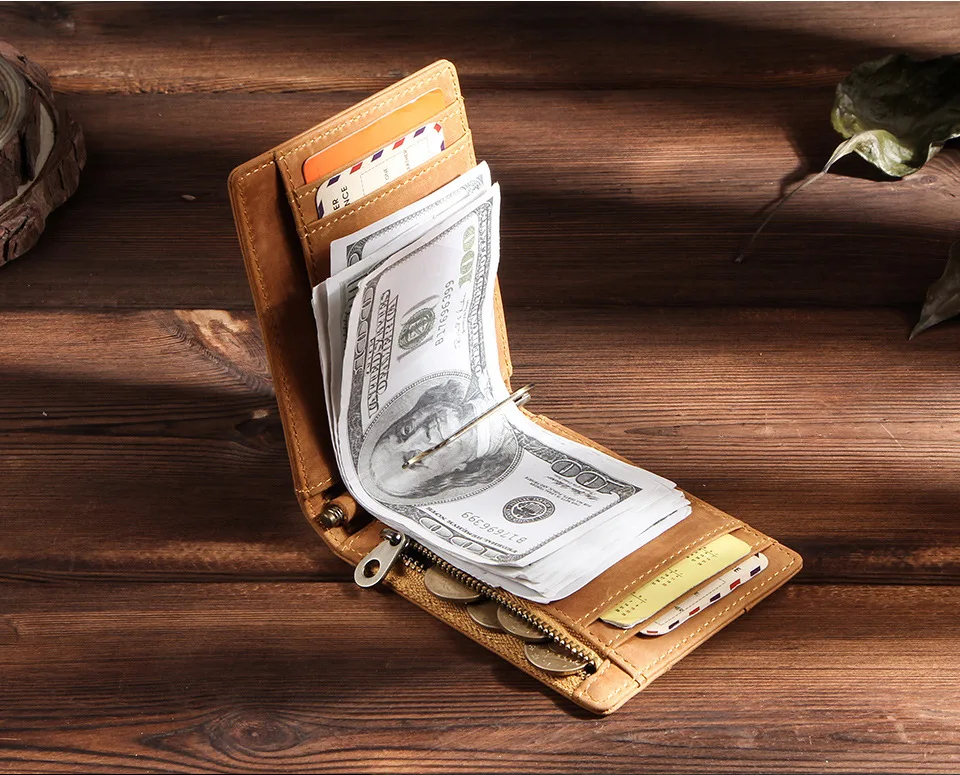 RFID Wallet Men's and Women's Real pickup Card set retro Mad Horse Cowhide short Zero Wallet Unisex