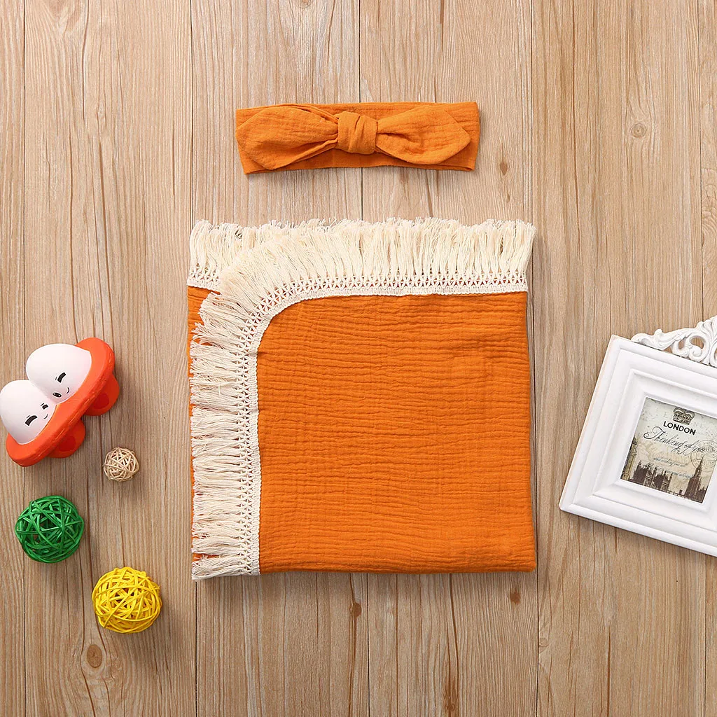 Muslin Newborn Baby Swaddle Blanket Receiving Blanket Swaddle Wrap Solid Tassel Accessories Soft Swaddle Wrap Baby Blankets