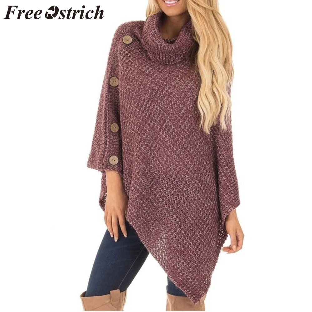 

FREE OSTRICH Sweater Women V-neck Button Irregular Hem Sleeveless Casual Loose Autumn And Winter Sweaters Women Invierno 2019