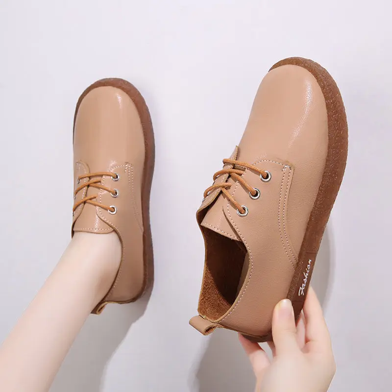 Туфли оксфорды женские мягкая кожа плоская подошва шнуровка повседневная обувь