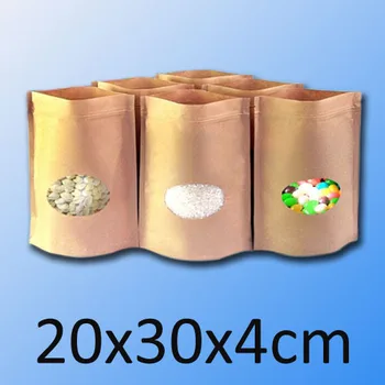 

Kraft Stand Up Pouch with Round Window, Kraft Bag With Window, Food Bag, Cookie Bag, Ziplock Bags 20x30x4cm 100pcs/lot