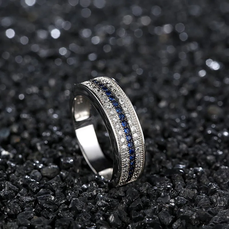 Silver Ring Jellystory 925 Sterling Silver Ring with Round Sapphire Zircon Gemstone for Women Wedding Party Gift