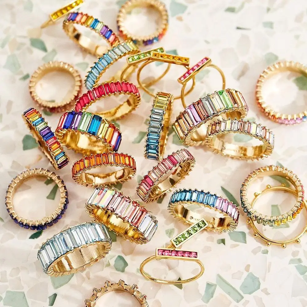 

Miwens 24 Dedign anillos coloridos de Metal arcoíris para mujeres regalo de San Valentín círculo cz anillos de cristal brillante corazón dedo anillo